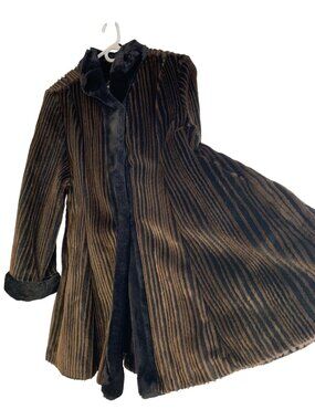 Ultra Fur Vintage 90s Medium Faux Fur Coat Brown Black Stripe USA